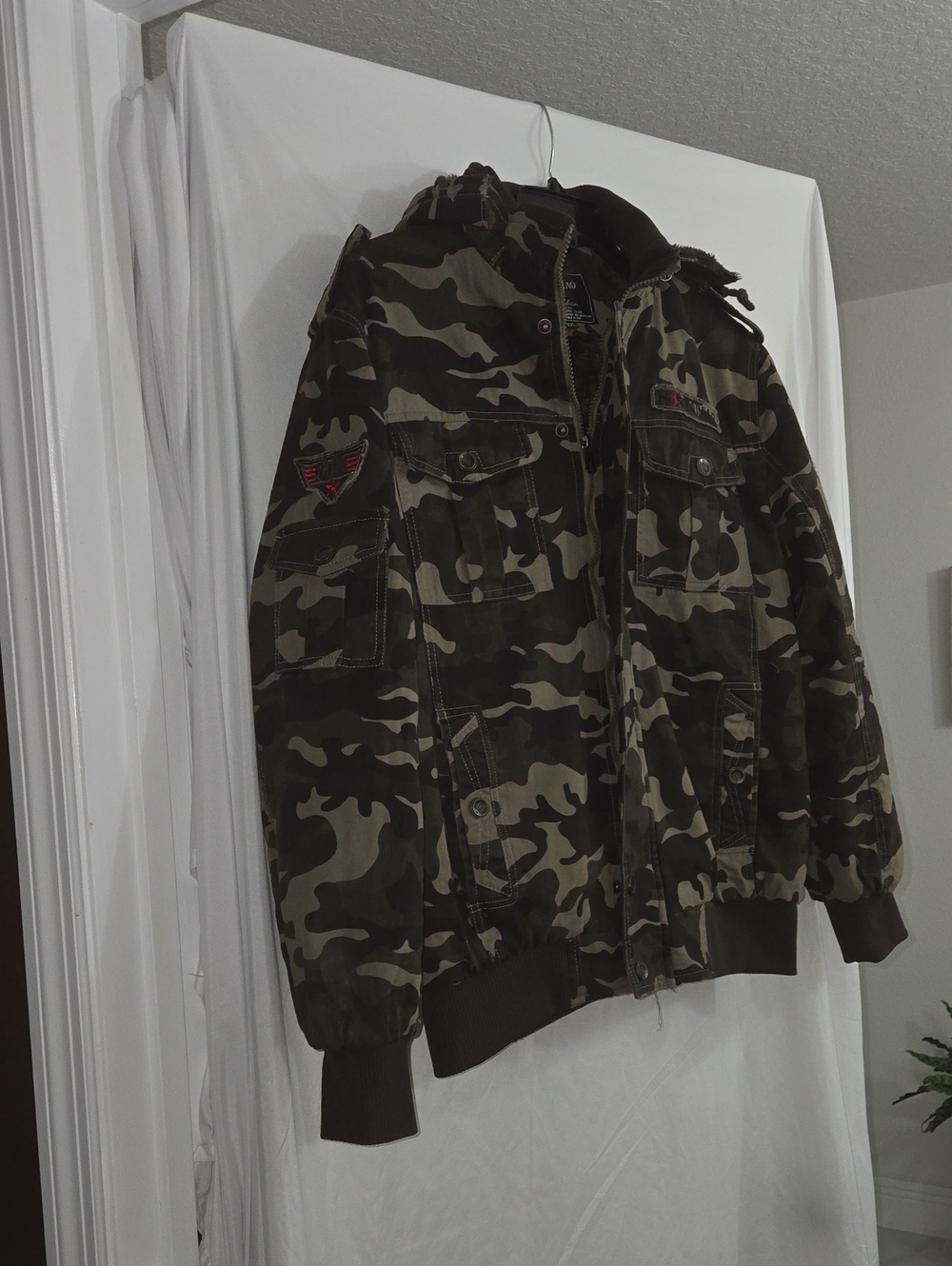 H.T. Niao Men's Camouflage Utility Jacket - Olive Camo Heavyweight